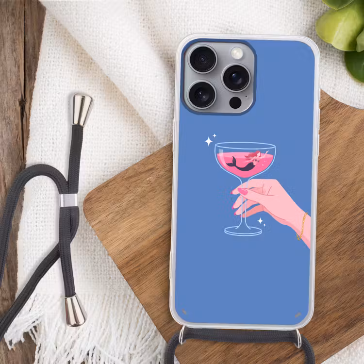 Vrouw - Glas - Abstract - Roze - Blauw Hoesje iPhone 16 Pro Max met koord klein -sfeer4
