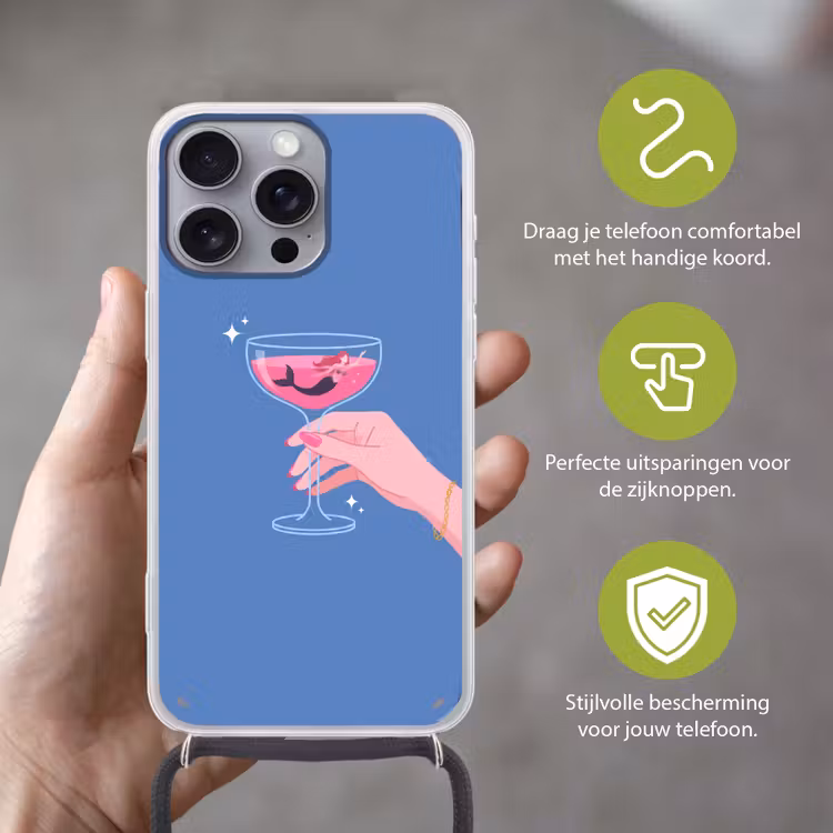 Vrouw - Glas - Abstract - Roze - Blauw Hoesje iPhone 16 Pro Max met koord klein -sfeer2_NL