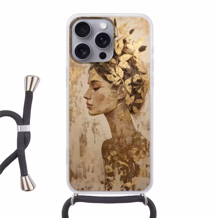 Vrouw - Goud - Abstract - Textuur Hoesje iPhone 16 Pro Max met koord klein -3d