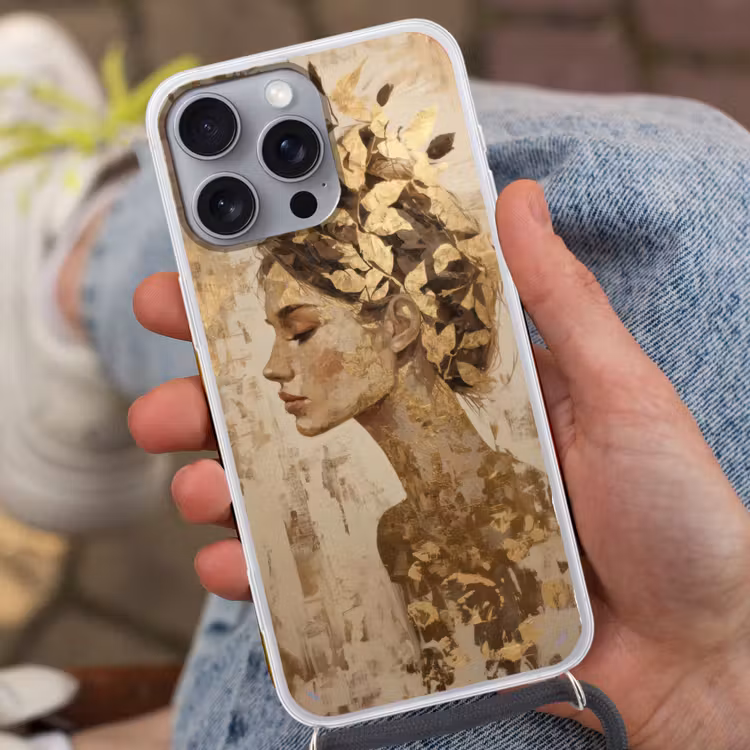 Vrouw - Goud - Abstract - Textuur Hoesje iPhone 16 Pro Max met koord klein -sfeer3
