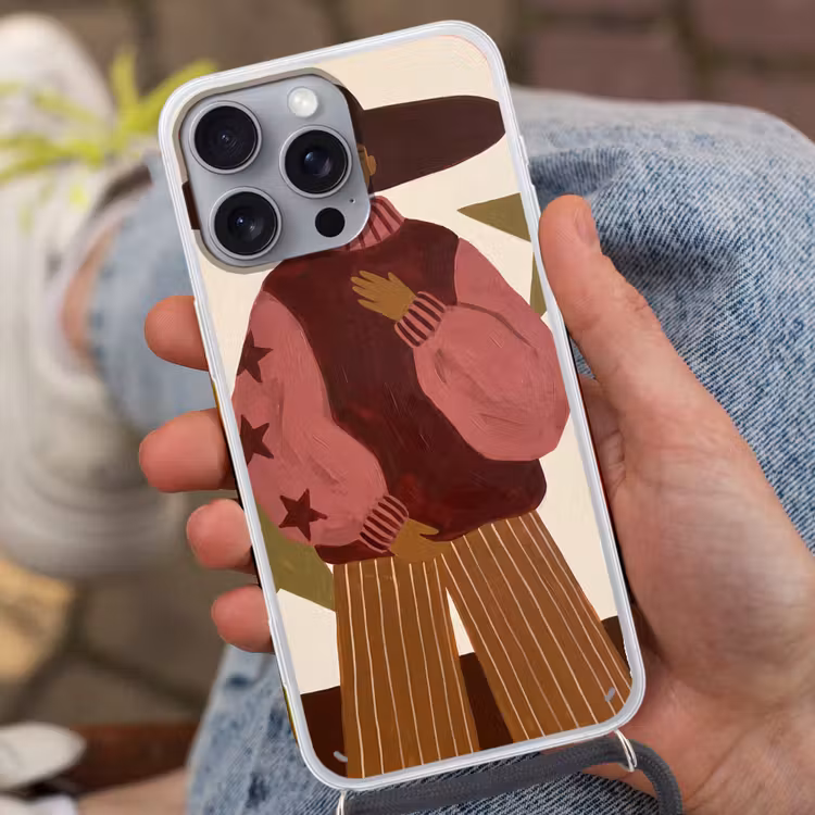 Vrouw - Hoed - Abstract - Modern - Portret Hoesje iPhone 16 Pro Max met koord klein -sfeer3