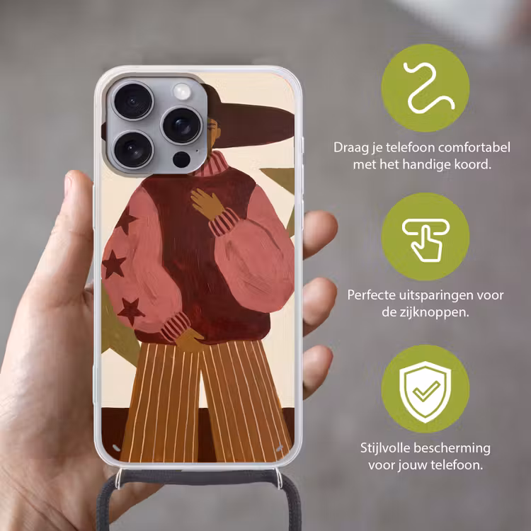 Vrouw - Hoed - Abstract - Modern - Portret Hoesje iPhone 16 Pro Max met koord klein -sfeer2_NL