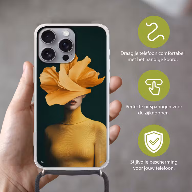Vrouw - Hoed - Geel Hoesje iPhone 16 Pro Max met koord klein -sfeer2_NL
