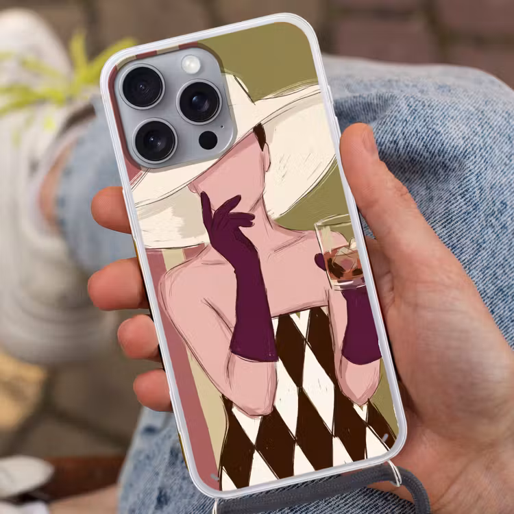 Vrouw - Hoed - Mode - Abstract - Kleurrijk Hoesje iPhone 16 Pro Max met koord klein -sfeer3