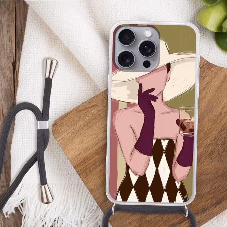 Vrouw - Hoed - Mode - Abstract - Kleurrijk Hoesje iPhone 16 Pro Max met koord klein -sfeer4