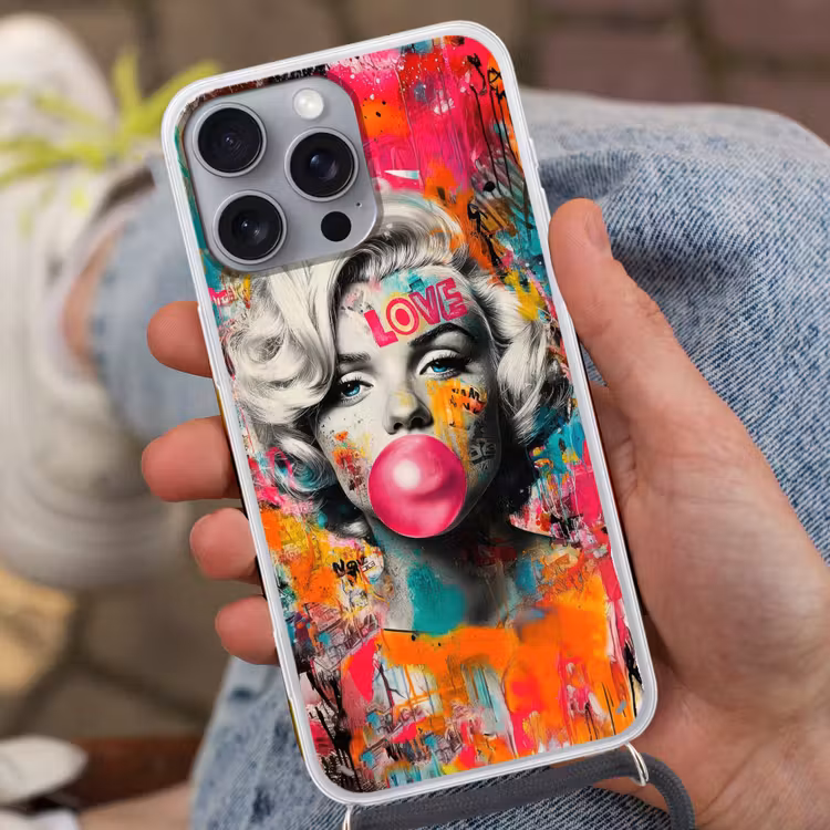 Vrouw - Kauwgom - Graffiti - Neonkleuren Hoesje iPhone 16 Pro Max met koord klein -sfeer3