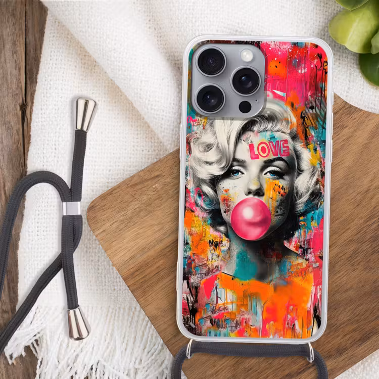 Vrouw - Kauwgom - Graffiti - Neonkleuren Hoesje iPhone 16 Pro Max met koord klein -sfeer4