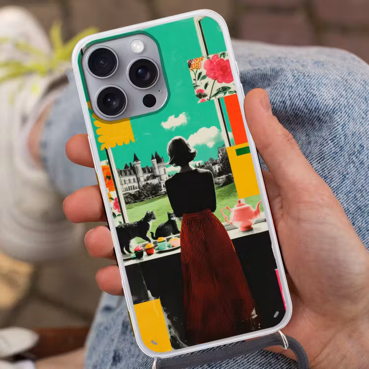 Vrouw - Keuken - Katten - Doorkijk Hoesje iPhone 16 Pro Max met koord klein -sfeer3