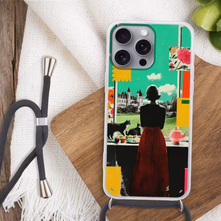 Vrouw - Keuken - Katten - Doorkijk Hoesje iPhone 16 Pro Max met koord klein -sfeer4