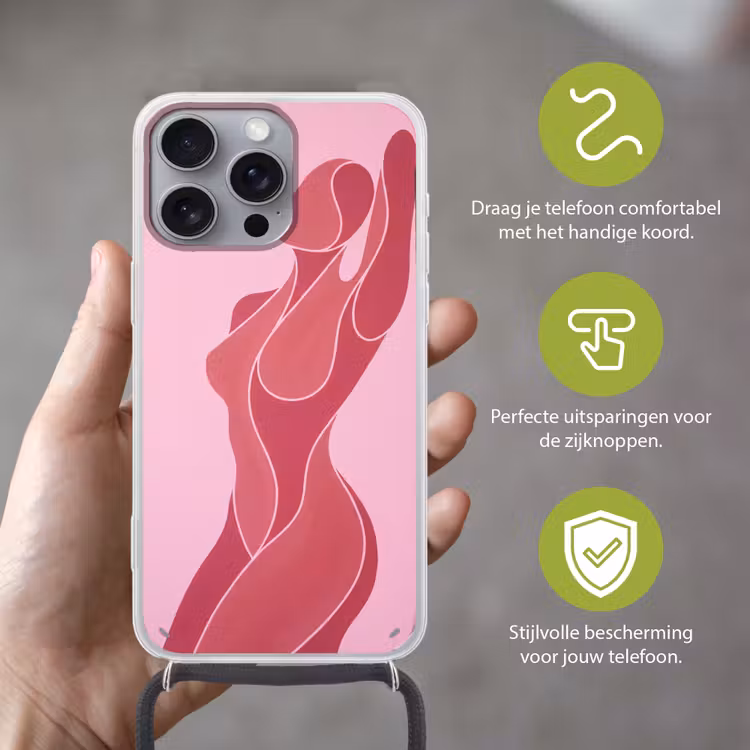 Vrouw - Lichaam - Abstract - Roze Hoesje iPhone 16 Pro Max met koord klein -sfeer2_NL