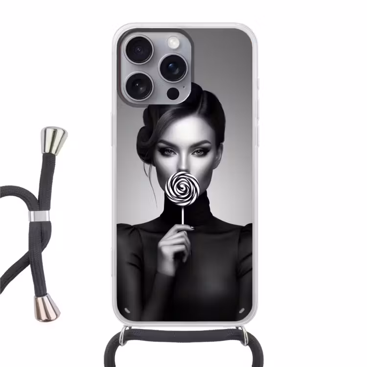 Vrouw - Lolly - Zwart Hoesje iPhone 16 Pro Max met koord klein -3d
