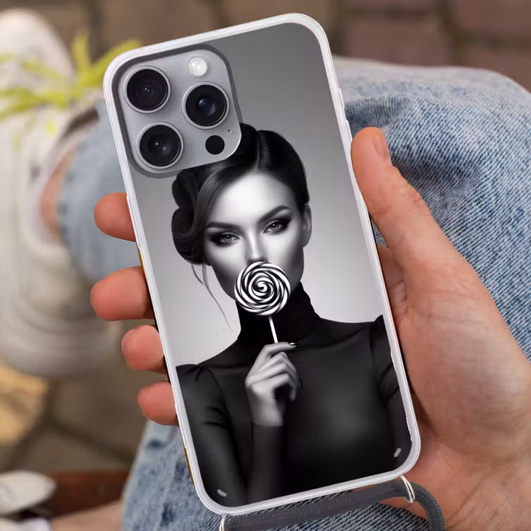 Vrouw - Lolly - Zwart Hoesje iPhone 16 Pro Max met koord klein -sfeer3