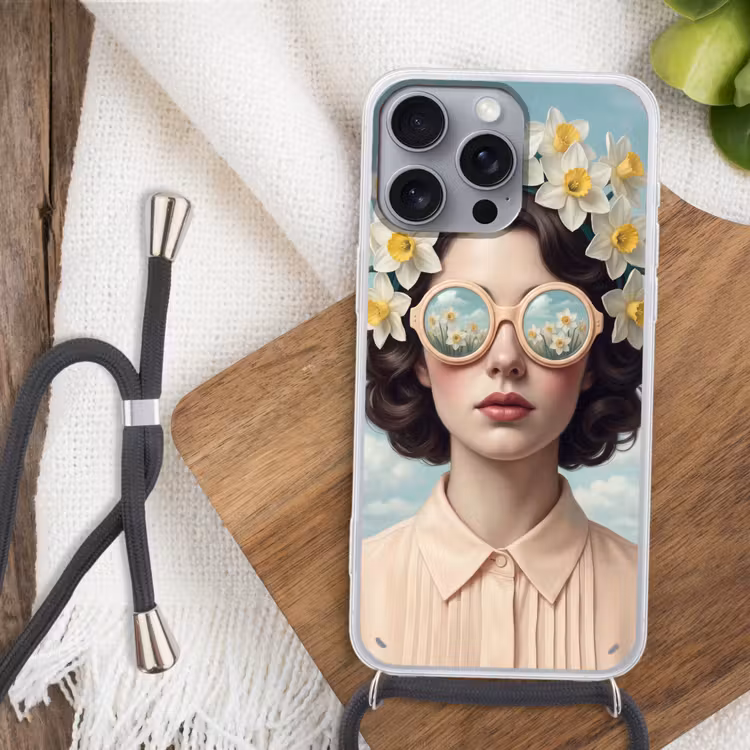Vrouw - Narcissen - Geel Hoesje iPhone 16 Pro Max met koord klein -sfeer4