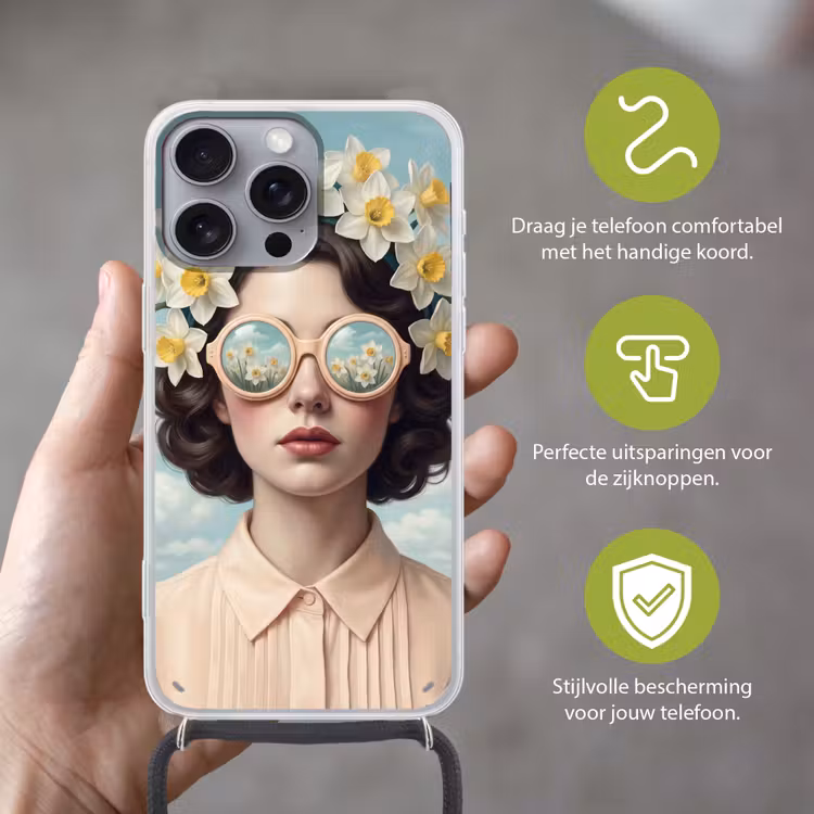 Vrouw - Narcissen - Geel Hoesje iPhone 16 Pro Max met koord klein -sfeer2_NL