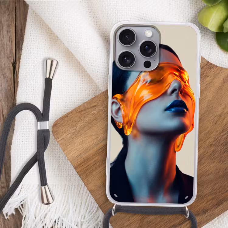 Vrouw - Oranje - Abstract - Modern - Kleurrijk Hoesje iPhone 16 Pro Max met koord klein -sfeer4