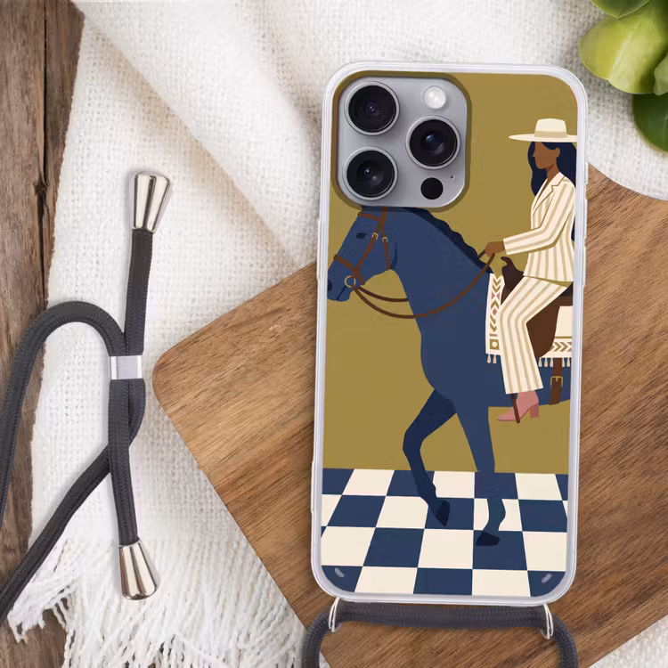 Vrouw - Paard - Rijden - Modern - Abstract Hoesje iPhone 16 Pro Max met koord klein -sfeer4
