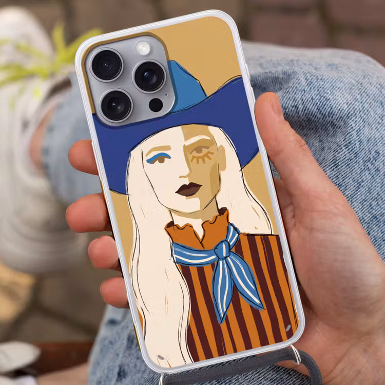 Vrouw - Portret - Abstract - Kleurrijk - Modern Hoesje iPhone 16 Pro Max met koord klein -sfeer3