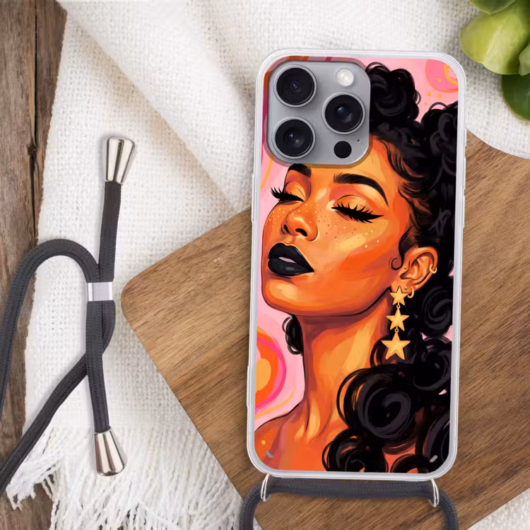 Vrouw - Portret - Abstract - Kleurrijk - Roze Hoesje iPhone 16 Pro Max met koord klein -sfeer4