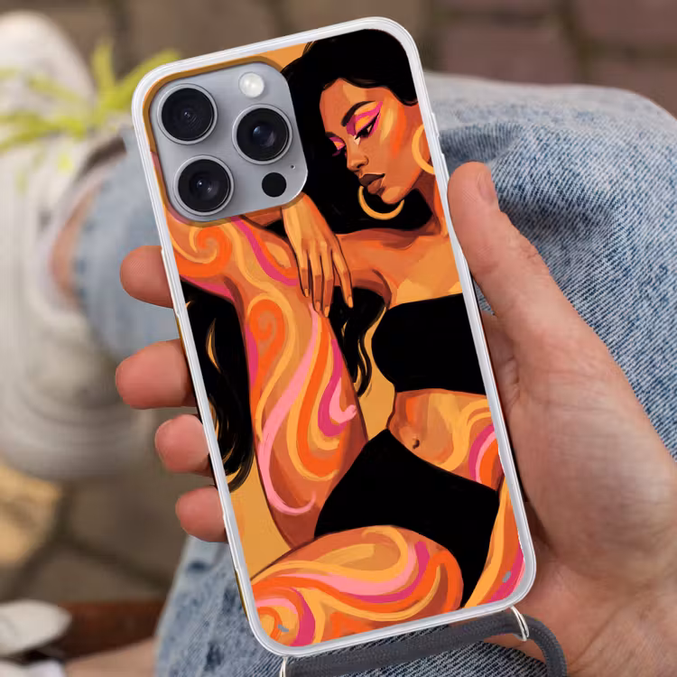 Vrouw - Portret - Abstract - Modern - Kleurrijk Hoesje iPhone 16 Pro Max met koord klein -sfeer3