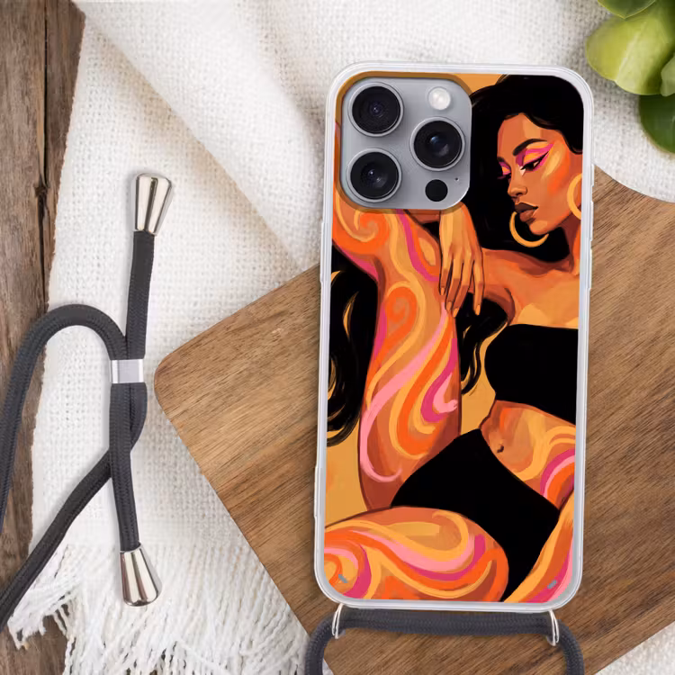 Vrouw - Portret - Abstract - Modern - Kleurrijk Hoesje iPhone 16 Pro Max met koord klein -sfeer4