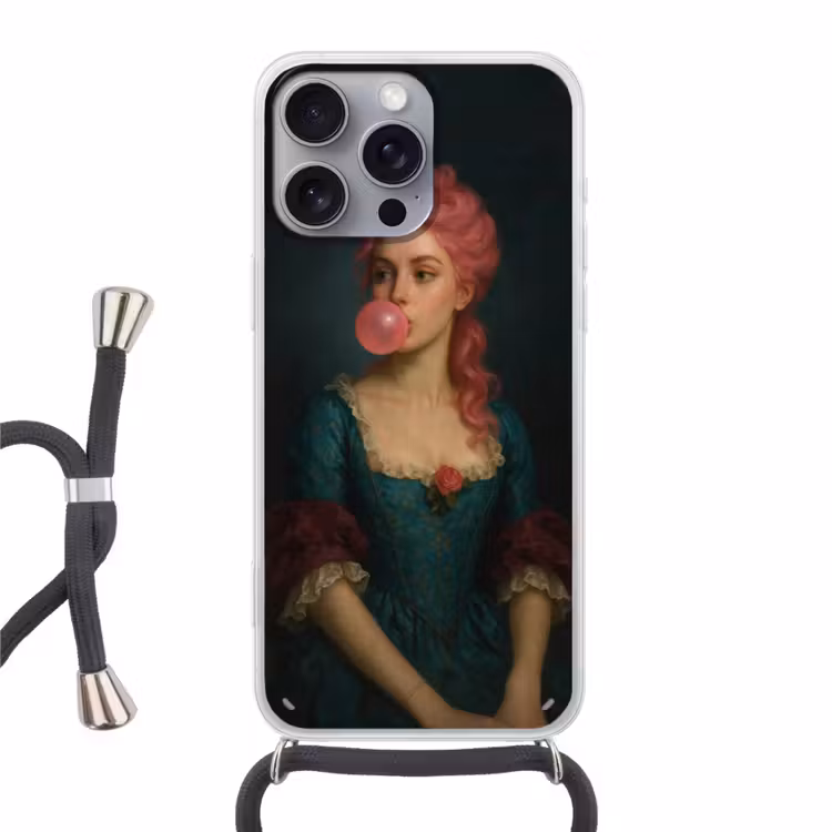Vrouw - Portret - Kauwgombel Hoesje iPhone 16 Pro Max met koord klein -3d
