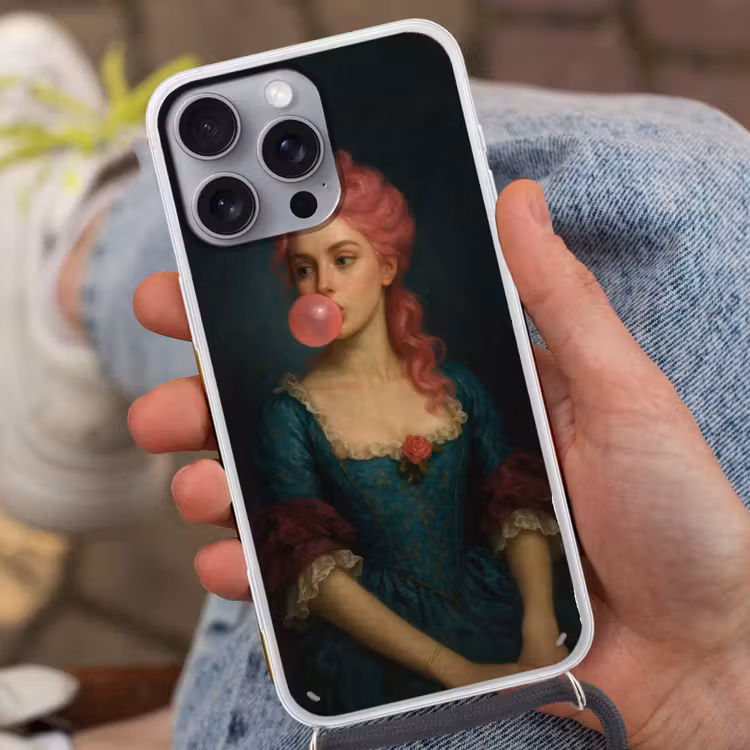 Vrouw - Portret - Kauwgombel Hoesje iPhone 16 Pro Max met koord klein -sfeer3