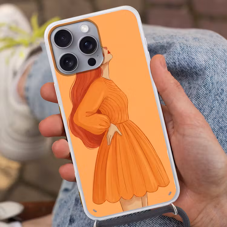 Vrouw - Profiel - Mensen - Modern - Oranje Hoesje iPhone 16 Pro Max met koord klein -sfeer3