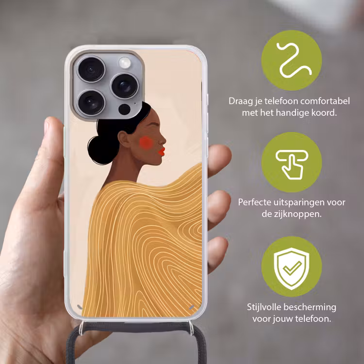 Vrouw - Profiel - Modern - Abstract - Kunst Hoesje iPhone 16 Pro Max met koord klein -sfeer2_NL