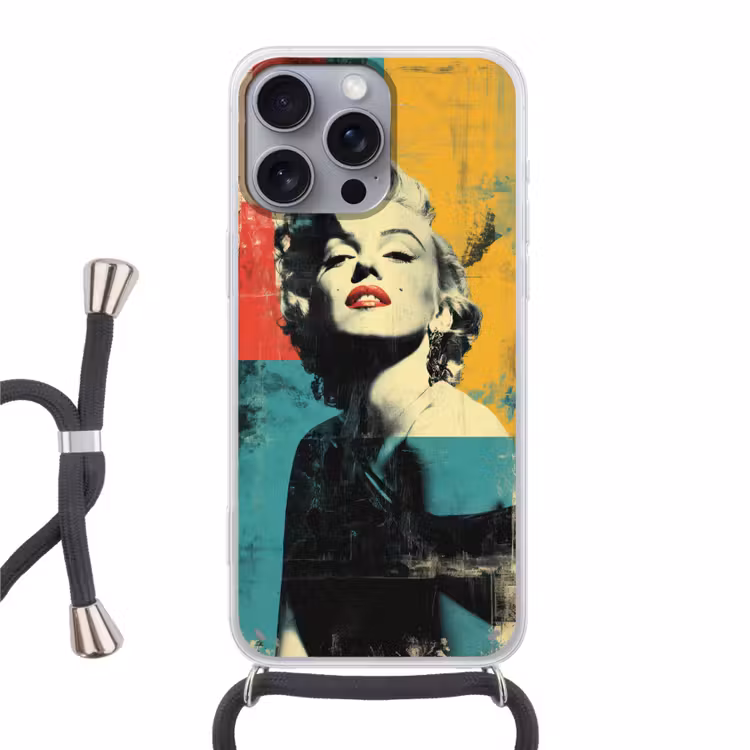 Vrouw - Rode lippen - Abstracte kleurvlakken - Popartuistraling Hoesje iPhone 16 Pro Max met koord klein -3d