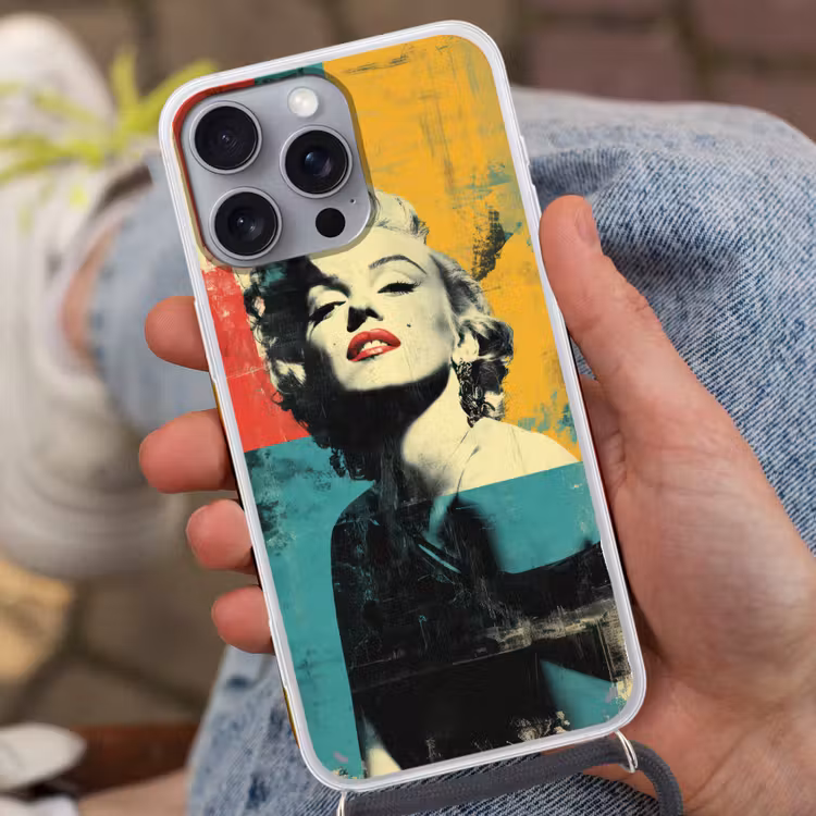 Vrouw - Rode lippen - Abstracte kleurvlakken - Popartuistraling Hoesje iPhone 16 Pro Max met koord klein -sfeer3