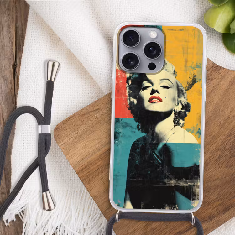 Vrouw - Rode lippen - Abstracte kleurvlakken - Popartuistraling Hoesje iPhone 16 Pro Max met koord klein -sfeer4