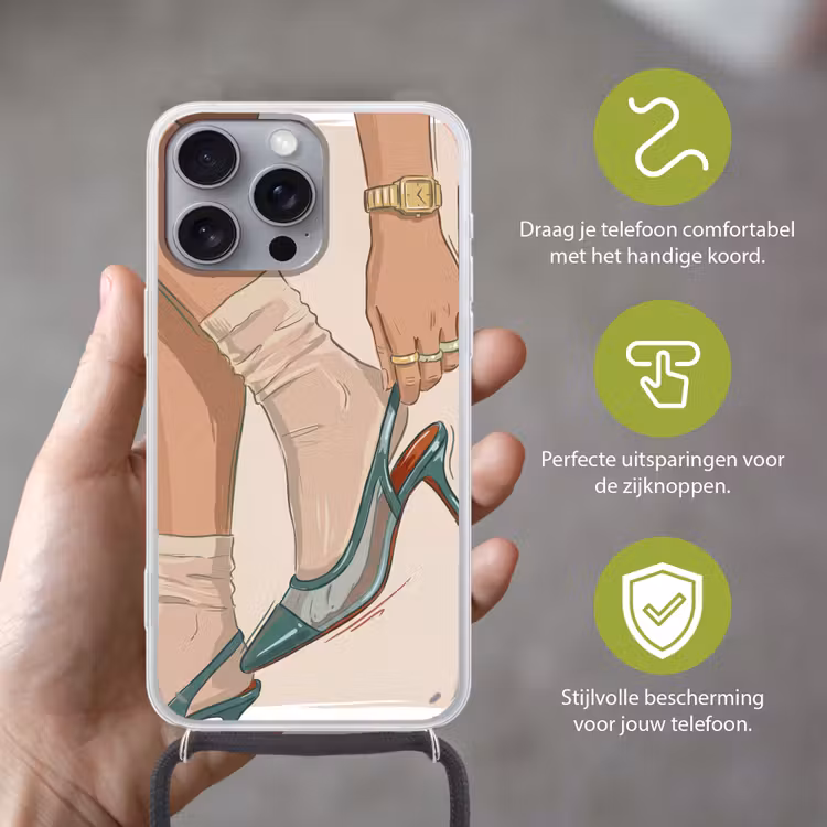 Vrouw - Schoen - Mode - Lifestyle - Groen Hoesje iPhone 16 Pro Max met koord klein -sfeer2_NL