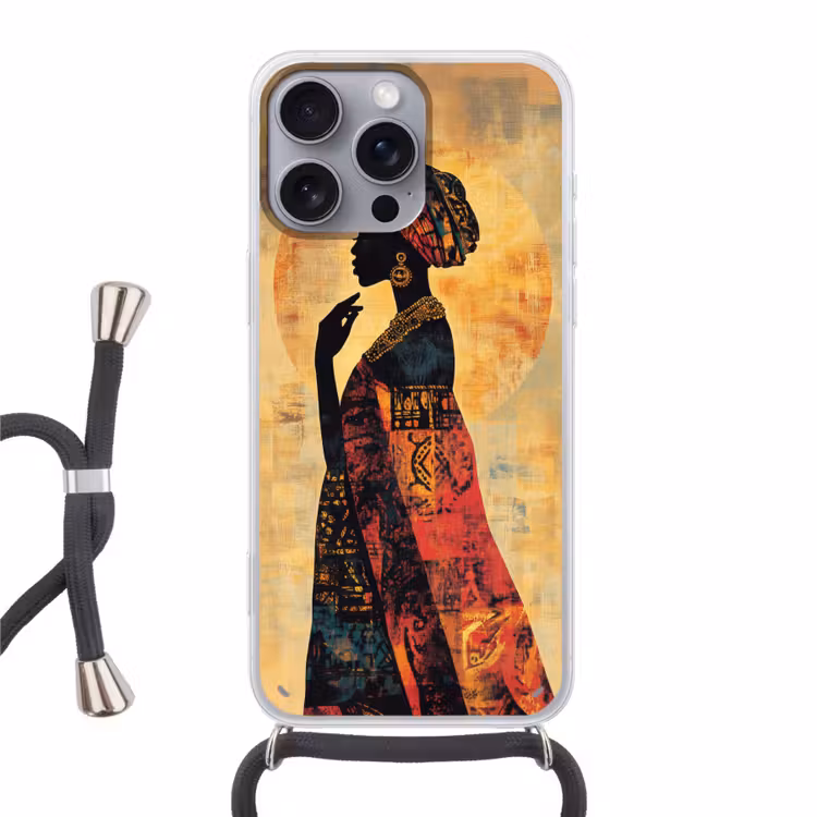 Vrouw - Silhouet - Patronen - Sierlijk Hoesje iPhone 16 Pro Max met koord klein -3d