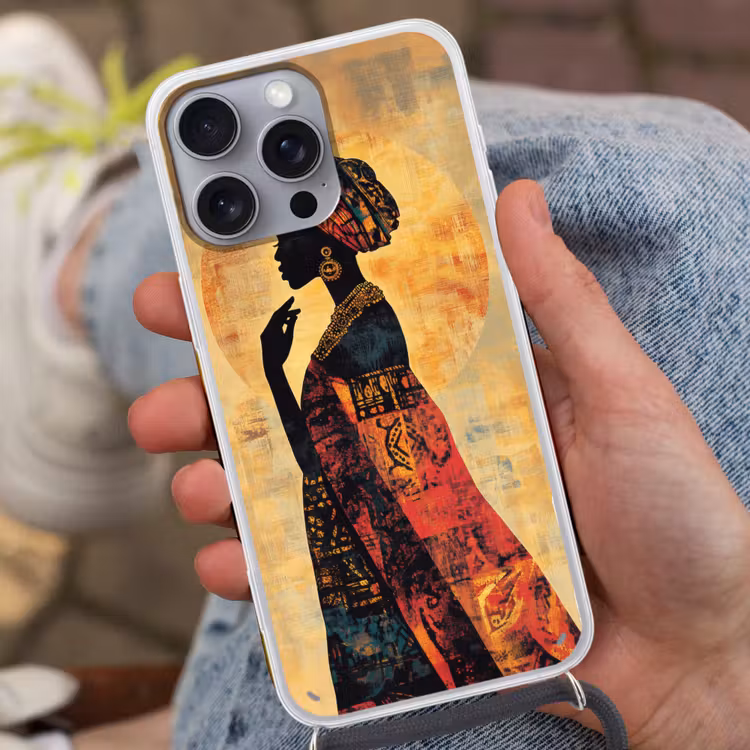 Vrouw - Silhouet - Patronen - Sierlijk Hoesje iPhone 16 Pro Max met koord klein -sfeer3
