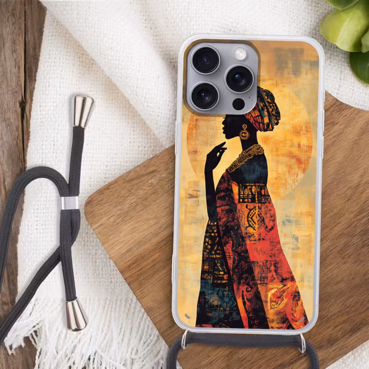 Vrouw - Silhouet - Patronen - Sierlijk Hoesje iPhone 16 Pro Max met koord klein -sfeer4