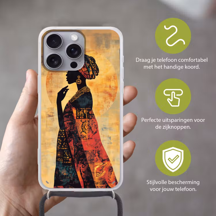 Vrouw - Silhouet - Patronen - Sierlijk Hoesje iPhone 16 Pro Max met koord klein -sfeer2_NL