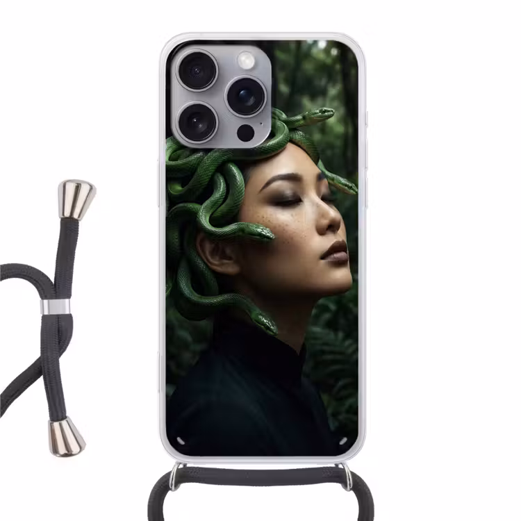 Vrouw - Slang - Natuur - Mystiek - Groen Hoesje iPhone 16 Pro Max met koord klein -3d