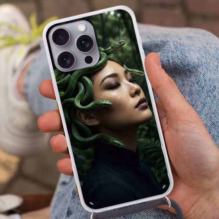 Vrouw - Slang - Natuur - Mystiek - Groen Hoesje iPhone 16 Pro Max met koord klein -sfeer3