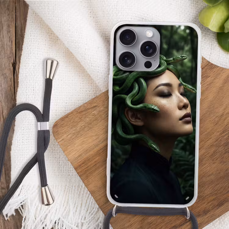 Vrouw - Slang - Natuur - Mystiek - Groen Hoesje iPhone 16 Pro Max met koord klein -sfeer4