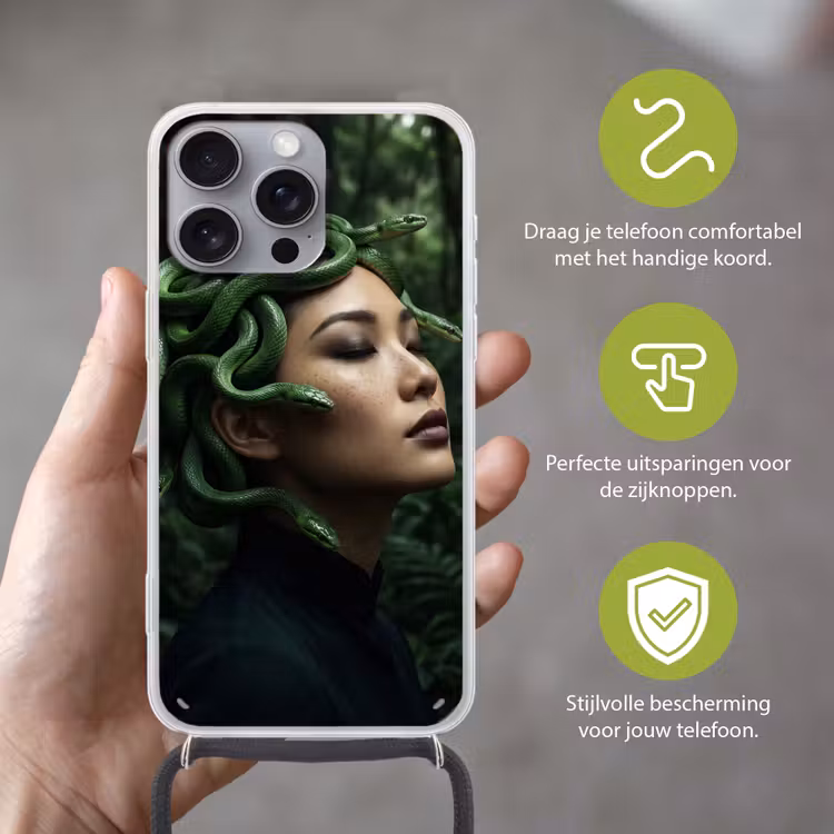 Vrouw - Slang - Natuur - Mystiek - Groen Hoesje iPhone 16 Pro Max met koord klein -sfeer2_NL