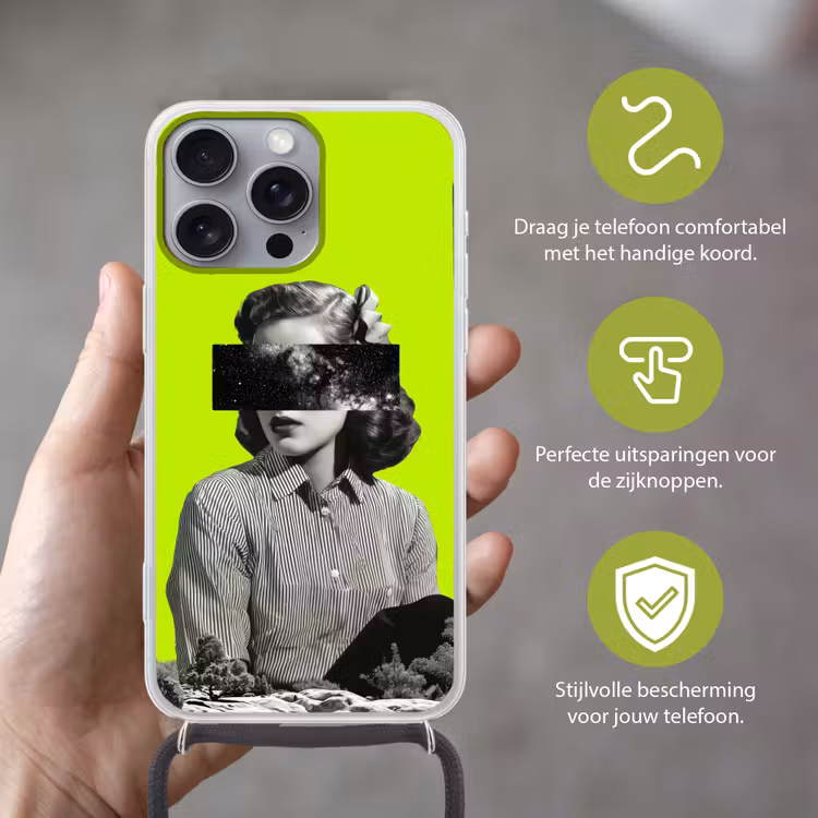 Vrouw - Sterrenhemel - Groen Hoesje iPhone 16 Pro Max met koord klein -sfeer2_NL