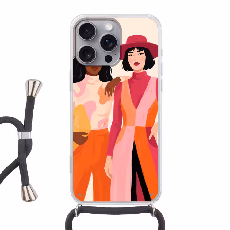 Vrouw - Twee - Mode - Abstract - Kleurrijk Hoesje iPhone 16 Pro Max met koord klein -3d