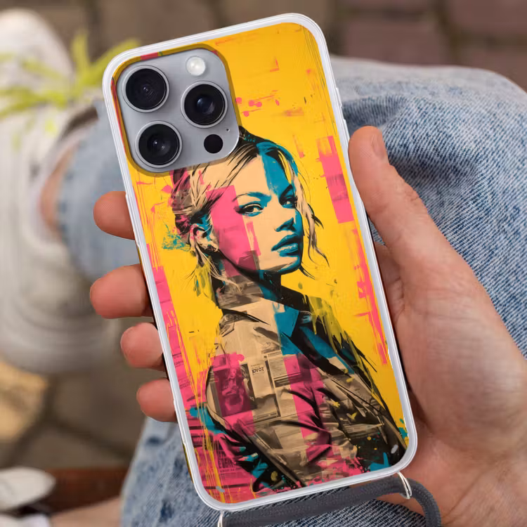 Vrouw - Verfstrepen - Gekleurd Hoesje iPhone 16 Pro Max met koord klein -sfeer3