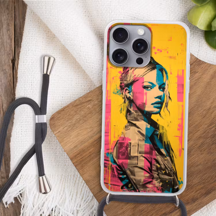Vrouw - Verfstrepen - Gekleurd Hoesje iPhone 16 Pro Max met koord klein -sfeer4