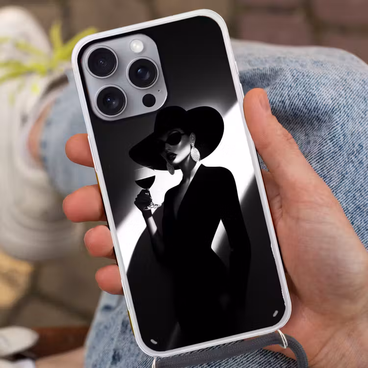Vrouw - Wijn - Chic Hoesje iPhone 16 Pro Max met koord klein -sfeer3