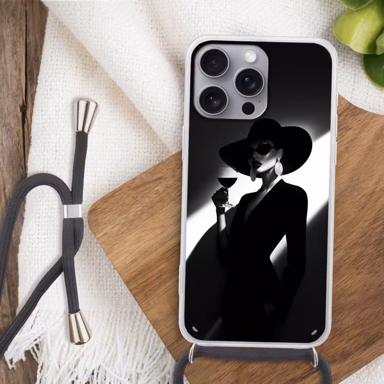 Vrouw - Wijn - Chic Hoesje iPhone 16 Pro Max met koord klein -sfeer4