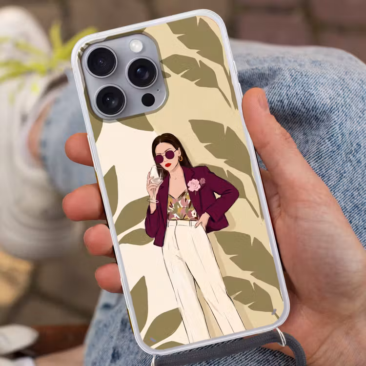 Vrouw - Wijn - Portret - Mode - Modern Hoesje iPhone 16 Pro Max met koord klein -sfeer3