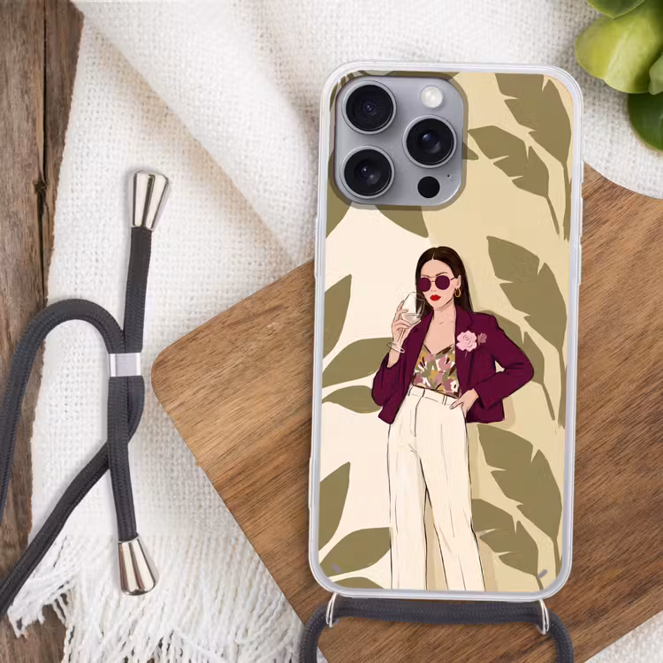 Vrouw - Wijn - Portret - Mode - Modern Hoesje iPhone 16 Pro Max met koord klein -sfeer4