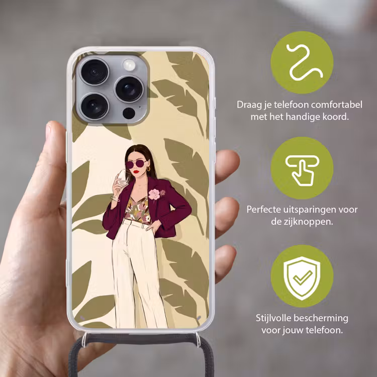 Vrouw - Wijn - Portret - Mode - Modern Hoesje iPhone 16 Pro Max met koord klein -sfeer2_NL