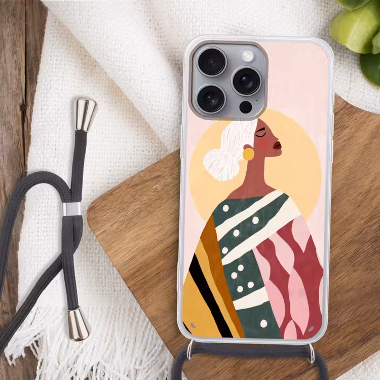 Vrouw - Zon - Kleurrijk Hoesje iPhone 16 Pro Max met koord klein -sfeer4